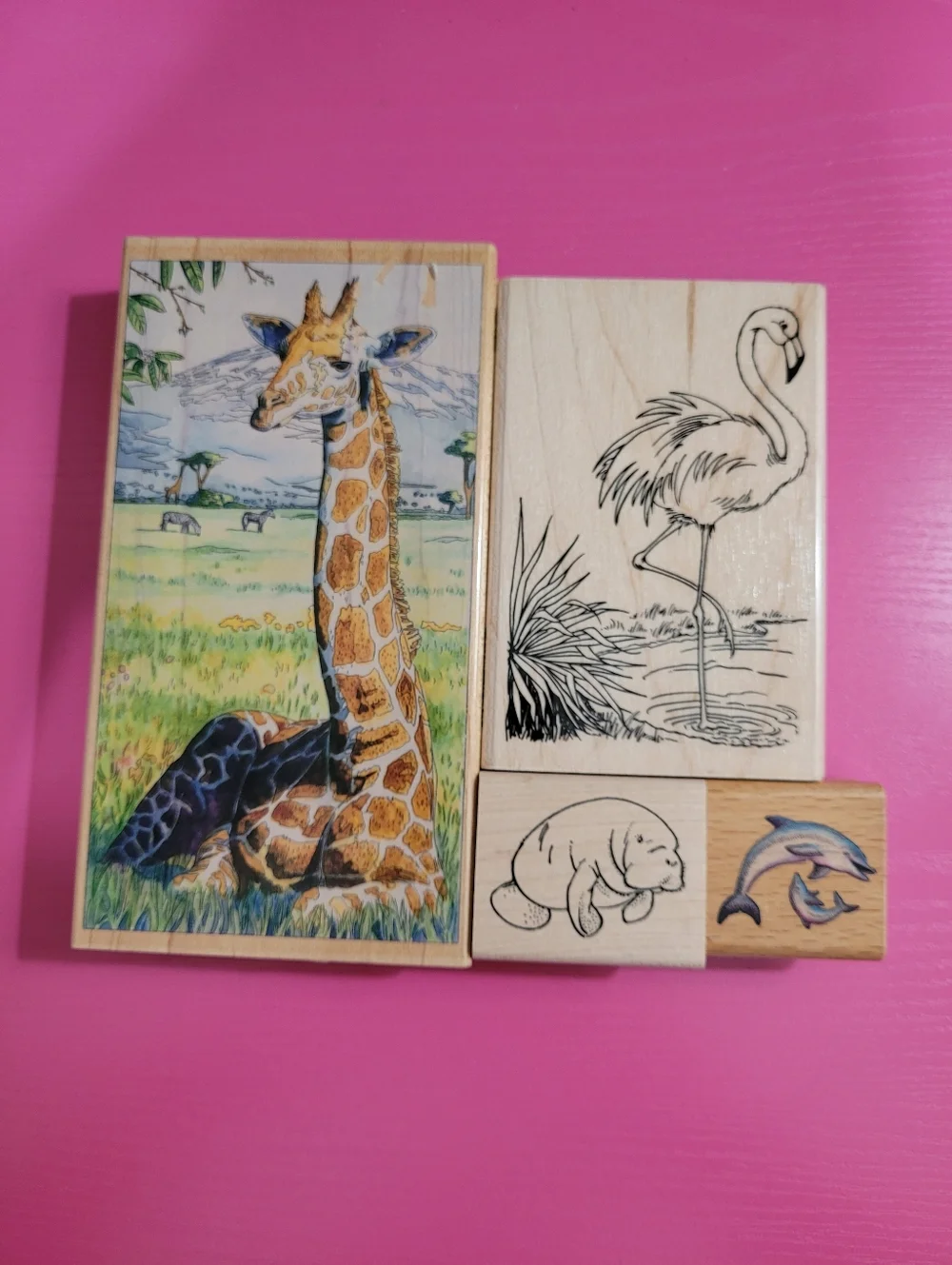 Wooden Rubber Stamp Bundle.  Animal Theme.  Set Of 4.  (0733)